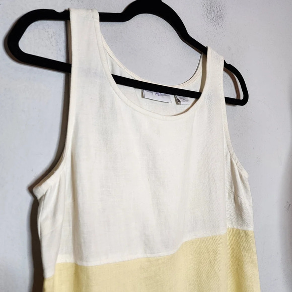100% Linen Maxi Dress Modern Element Cream Yellow Blue Colorblock Small Petite. - Picture 12 of 16